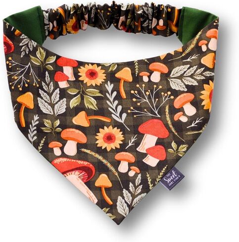 Fall Scrunchie Dog Bandana, Handmade Halloween, Thanksgiving, Harvest Pet Neckerchief, Dog & Cat Accessory, Perfect Autumn Photo Prop, Gift for Dog (Mushrooms and Sunflowers, Large) in Kuwait
