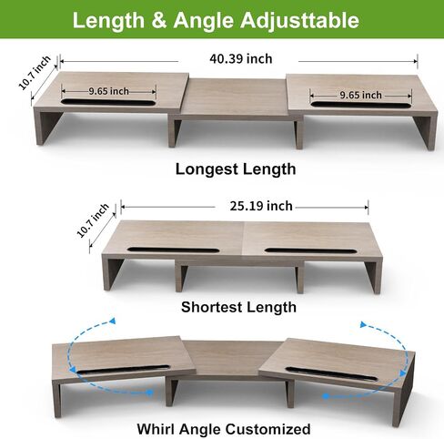 ZyfaB Desk Dual Monitor Stand Riser ، حامل كمبيوتر لرفوف مكتب مراقبة المكتب لرصد شاشة الخشب الكبيرة مع الطول والزاوية القابلة للتعديل والبني in Saudi Arabia