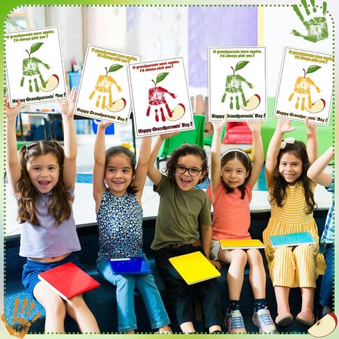 Motipuns 30 PCS Grandparents Day Crafts for Kids Handprint Handprint Cards Homports with 3 PCS Barge Ink Palcs for Preschool Rivinergarten Grandparents Day Tives Brafs (Flower ، Classic) in Saudi Arabia