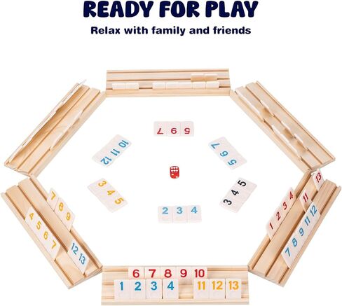 Rummy Cube Game Set, 106 Rummy Tiles with 4 Wooden Racks/Trays, Portable Carrying Case, Classic Family Board Game for Travel and Fun Gatherings in Kuwait