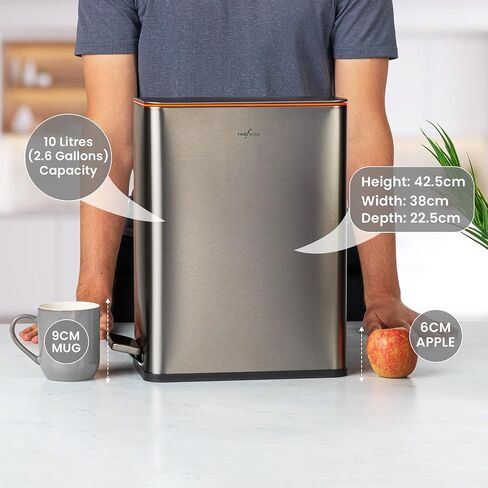 RedFactor Slim 2.6 Gallon Stainless Steel Pedal Trash Can with Soft Close Lid for Narrow Spaces – Wastebasket Bin with Removable Inner Bucket for Bathroom, Kitchen, Bedroom or Office (Copper) in Saudi Arabia