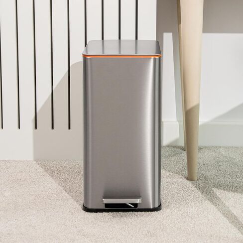 RedFactor Slim 2.6 Gallon Stainless Steel Pedal Trash Can with Soft Close Lid for Narrow Spaces – Wastebasket Bin with Removable Inner Bucket for Bathroom, Kitchen, Bedroom or Office (Copper) in Saudi Arabia