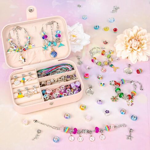 Sofier Bracelet Making Kit for Girls DIY Beads Charms Set Teen Girl Gifts for Birthday Christmas Arts and Crafts Kit with Portable Organizer Box in Saudi Arabia