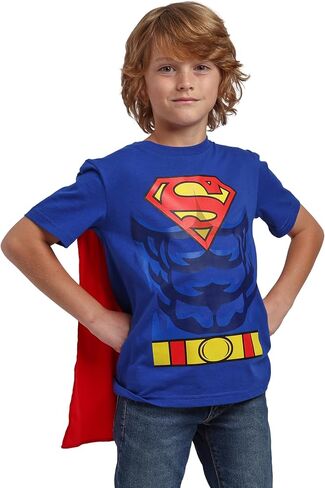 Superman Costume Boy's Blue Crew Neck Short Sleeve Cosplay T-Shirt مع رأس قابلة للفصل in Kuwait