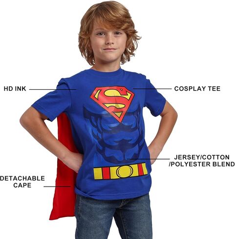Superman Costume Boy's Blue Crew Neck Short Sleeve Cosplay T-Shirt مع رأس قابلة للفصل in Kuwait