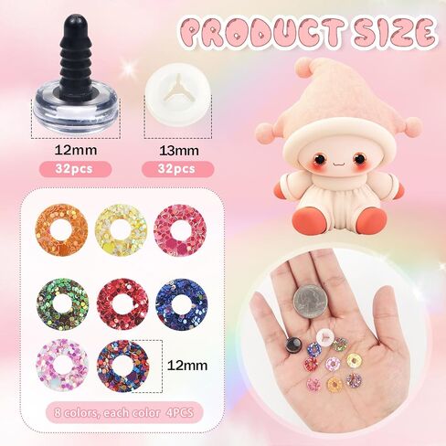 TOOOB 32PCS 14 مم بريق السلامة عيون بلاستيكية الحرف الكروشيه الدمية عيون 8 ألوان جولة محشوة الحيوانات مع الغسالات لدمى دمية الدب Amigurumis DIY in Saudi Arabia