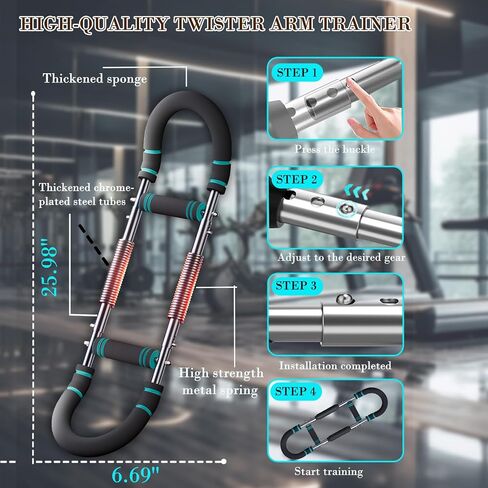 Twister Arm Trainer, Adjustable Chest Workout Equipment with Forearm Wrist Sleeves, 9 Resistance Levels(66-110lb) Chest Exerciser for Men , Portable Exercise Equipment for Home & Gym in Saudi Arabia