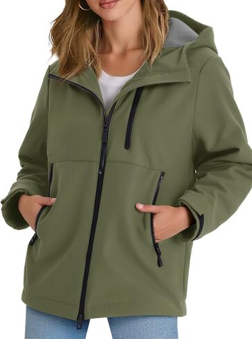 Yousify Womens Fleece Lined Rain Jacket Waterproof Lightweight Fall Winter Windbreaker Hooded Softshell Jackets in Saudi Arabia