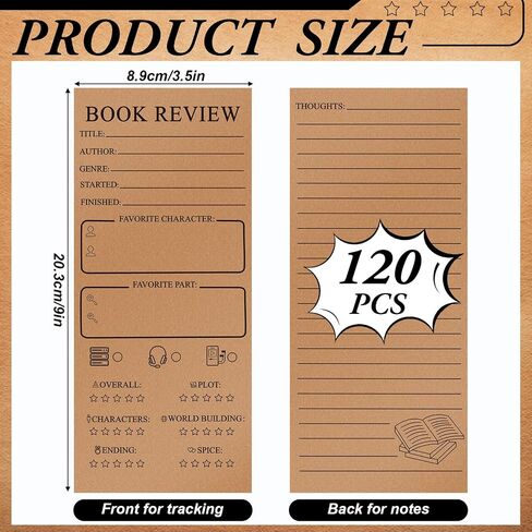 MARSPARK 120 PIES BOOK Review Lotclarks Bulk 3.5 × 8 Inch Double -Side Kraft Reading Log -Back to School Gift for Bookworms Bookish Party Favors in Saudi Arabia