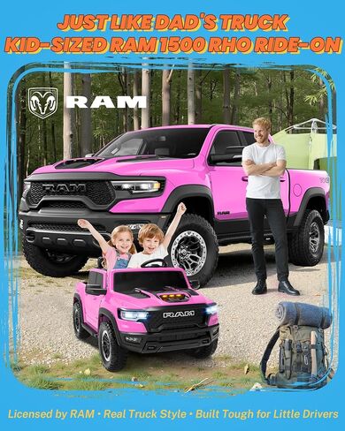 enyopro 24v ry on toys for big kids ، RAM 1500 Rho 2 ateater stidlers ركوب على السيارة مع التحكم عن بُعد ، سيارة كهربائية مع تخزين سرير الشاحنة ، الباب الخلفي الحقيقي ، الموسيقى ، مصابيح LED (أسود - باب مرتفع) in Kuwait