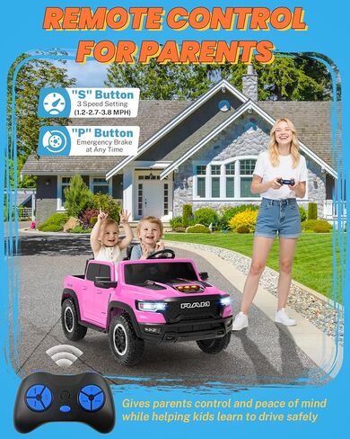 enyopro 24v ry on toys for big kids ، RAM 1500 Rho 2 ateater stidlers ركوب على السيارة مع التحكم عن بُعد ، سيارة كهربائية مع تخزين سرير الشاحنة ، الباب الخلفي الحقيقي ، الموسيقى ، مصابيح LED (أسود - باب مرتفع) in Kuwait
