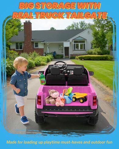 enyopro 24v ry on toys for big kids ، RAM 1500 Rho 2 ateater stidlers ركوب على السيارة مع التحكم عن بُعد ، سيارة كهربائية مع تخزين سرير الشاحنة ، الباب الخلفي الحقيقي ، الموسيقى ، مصابيح LED (أسود - باب مرتفع) in Kuwait