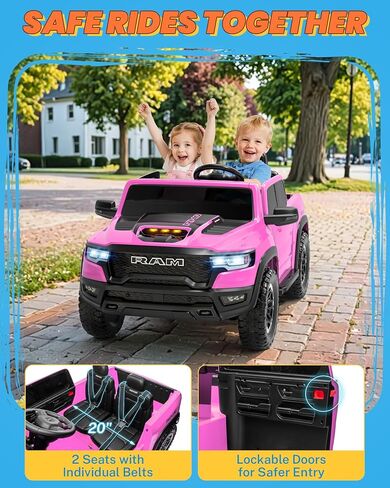 enyopro 24v ry on toys for big kids ، RAM 1500 Rho 2 ateater stidlers ركوب على السيارة مع التحكم عن بُعد ، سيارة كهربائية مع تخزين سرير الشاحنة ، الباب الخلفي الحقيقي ، الموسيقى ، مصابيح LED (أسود - باب مرتفع) in Kuwait