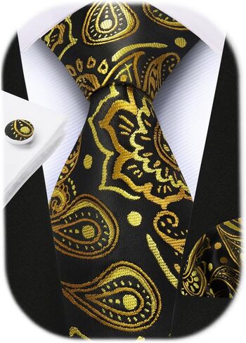 علاقات Hisdern مسبقًا للرجال Paisley Solid Striped Necktie و Pocket Square Cufflinks مجموعة ربطة عنق الزفاف الرسمية in Saudi Arabia