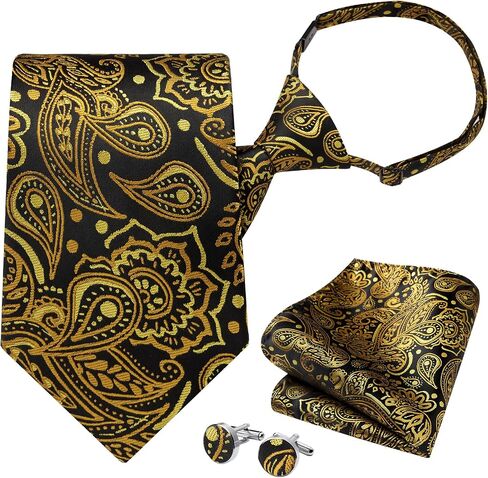 علاقات Hisdern مسبقًا للرجال Paisley Solid Striped Necktie و Pocket Square Cufflinks مجموعة ربطة عنق الزفاف الرسمية in Saudi Arabia