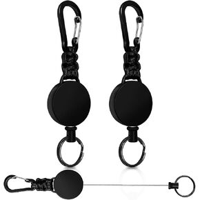 Retractable Keychain 2 Pack Heavy Duty Carabiner Badge Holder, Tactical ID Badge Reel Retractable Key Ring with 60 cm Steel Extendable Cord and Paracord (Black + Green) in Saudi Arabia
