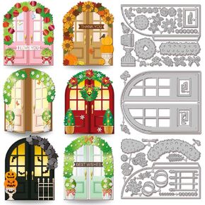 GLOBLELAND Flower Arch Door Cutting Dies Window Metal Die Cuts Brick Wall Cutting Embossing Templates for Scrapbooking Crafts Paper Cards Making in Saudi Arabia