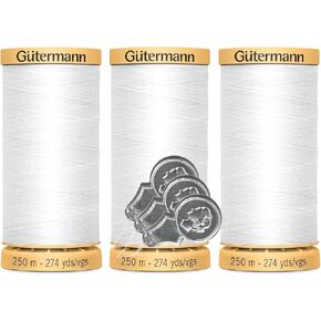 Gutermann Natural Cotton Thread 50wt (274yd/250m Each) 3-Pack Bundle with 3 Bella's Crafts Needle Threaders (1040 Ivory) in Saudi Arabia