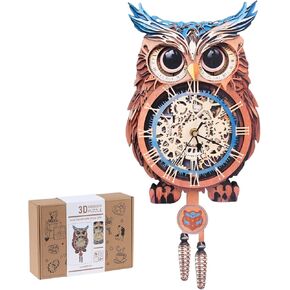 3D Wooden Puzzles for Adults, Detective Cat Clock with Pendulum Model Kit, 3D Puzzles for Adults Room Home Decor DIY Wall Clock Kit, Holiday Birthday Christmas Day Gifts for Men Women Teens in Kuwait