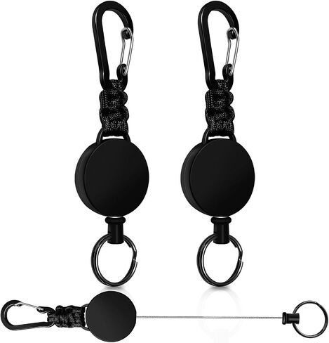 Retractable Keychain 2 Pack Heavy Duty Carabiner Badge Holder, Tactical ID Badge Reel Retractable Key Ring with 60 cm Steel Extendable Cord and Paracord (Black + Green) in Saudi Arabia