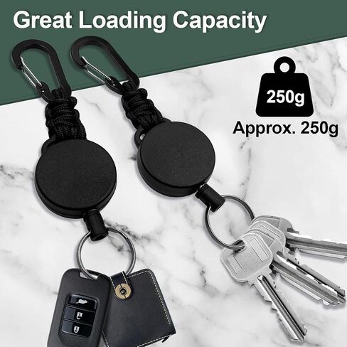 Retractable Keychain 2 Pack Heavy Duty Carabiner Badge Holder, Tactical ID Badge Reel Retractable Key Ring with 60 cm Steel Extendable Cord and Paracord (Black + Green) in Saudi Arabia