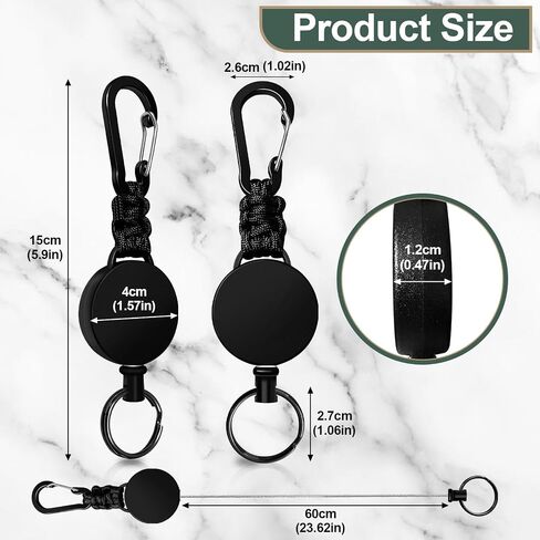 Retractable Keychain 2 Pack Heavy Duty Carabiner Badge Holder, Tactical ID Badge Reel Retractable Key Ring with 60 cm Steel Extendable Cord and Paracord (Black + Green) in Saudi Arabia