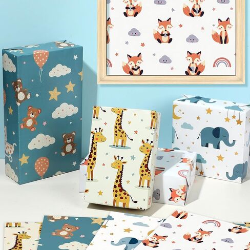 Pineraap 12 Sheets Wolf Wrapping Paper, 27.6 x 19.7 In - Blue Wolf Howling Pattern Woodland Wrapping Paper with Forest Moon for Boys Birthday, Howling Theme Party, Christmas, Baby Shower in Saudi Arabia