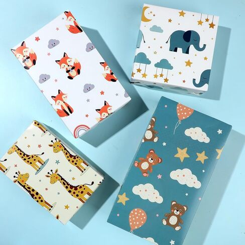 Pineraap 12 Sheets Wolf Wrapping Paper, 27.6 x 19.7 In - Blue Wolf Howling Pattern Woodland Wrapping Paper with Forest Moon for Boys Birthday, Howling Theme Party, Christmas, Baby Shower in Saudi Arabia