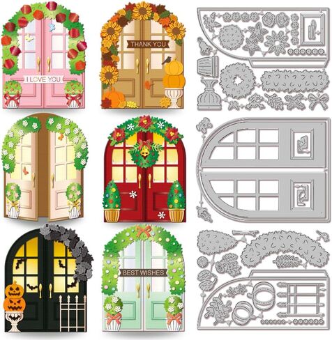 GLOBLELAND Flower Arch Door Cutting Dies Window Metal Die Cuts Brick Wall Cutting Embossing Templates for Scrapbooking Crafts Paper Cards Making in Saudi Arabia