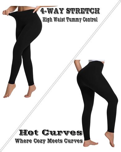 Fleece Lined Leggings for Women - High Waisted Thick Thermal Yoga Pants Soft Comfortable Velvet Tights in Saudi Arabia