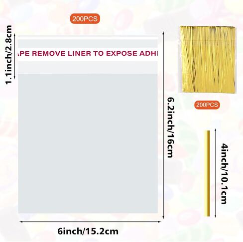 200 Pcs Pretzel Rod Bags Small Clear Individual Plastic Self Sealing Cellophane Treat Bags with Twist Ties for Chocolate Candies Cookies Candy Packaging Wrapping Gift Party Favors in Saudi Arabia