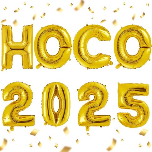 Realspring 8 Pcs Hoco 2025 Balloon Banner 32 Inch Silver Letter Foil Balloon with Blowing Tube Ribbon Hoco 2025 Backdrop Decor for Homecoming Dance Back to School Party First Day of School Supplies in Saudi Arabia