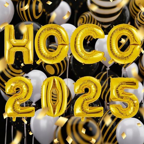 Realspring 8 Pcs Hoco 2025 Balloon Banner 32 Inch Silver Letter Foil Balloon with Blowing Tube Ribbon Hoco 2025 Backdrop Decor for Homecoming Dance Back to School Party First Day of School Supplies in Saudi Arabia