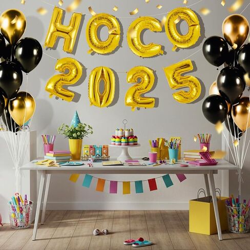 Realspring 8 Pcs Hoco 2025 Balloon Banner 32 Inch Silver Letter Foil Balloon with Blowing Tube Ribbon Hoco 2025 Backdrop Decor for Homecoming Dance Back to School Party First Day of School Supplies in Saudi Arabia