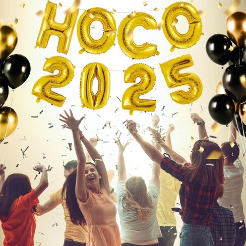 Realspring 8 Pcs Hoco 2025 Balloon Banner 32 Inch Silver Letter Foil Balloon with Blowing Tube Ribbon Hoco 2025 Backdrop Decor for Homecoming Dance Back to School Party First Day of School Supplies in Saudi Arabia