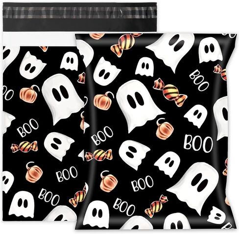 Whaline 100 PCS Halloween Poly Mailer 10 × 13 بوصة وردية اللون البرتقالي الشبح البريدي حقيبة غلاف بلاستيكية محمومة ذاتيا in Saudi Arabia