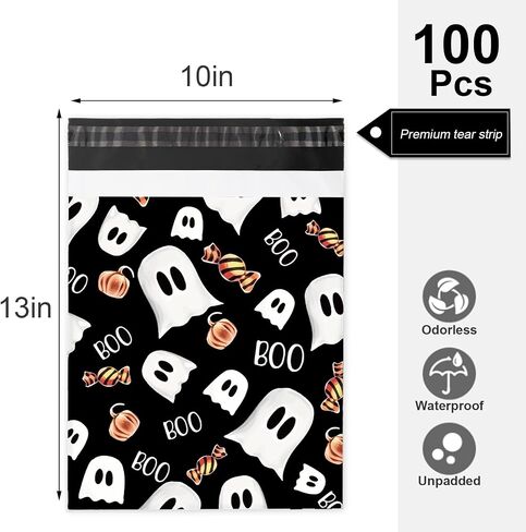 Whaline 100 PCS Halloween Poly Mailer 10 × 13 بوصة وردية اللون البرتقالي الشبح البريدي حقيبة غلاف بلاستيكية محمومة ذاتيا in Saudi Arabia