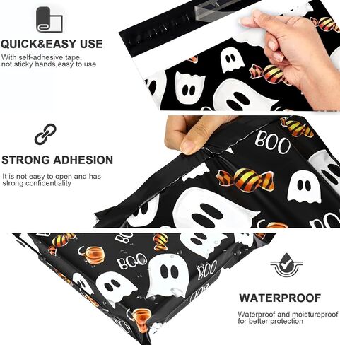 Whaline 100 PCS Halloween Poly Mailer 10 × 13 بوصة وردية اللون البرتقالي الشبح البريدي حقيبة غلاف بلاستيكية محمومة ذاتيا in Saudi Arabia