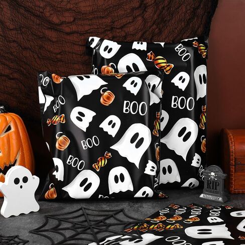 Whaline 100 PCS Halloween Poly Mailer 10 × 13 بوصة وردية اللون البرتقالي الشبح البريدي حقيبة غلاف بلاستيكية محمومة ذاتيا in Saudi Arabia