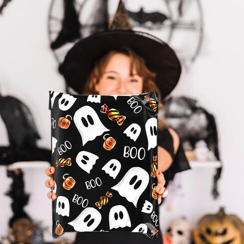 Whaline 100 PCS Halloween Poly Mailer 10 × 13 بوصة وردية اللون البرتقالي الشبح البريدي حقيبة غلاف بلاستيكية محمومة ذاتيا in Saudi Arabia