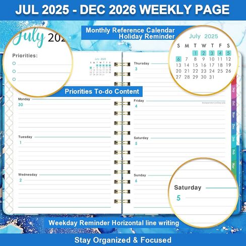 Planner 2025-2026 - Academic Planner 2025-2026 Weekly and Monthly, July 2025 - June 2026, 6.4"x 8.5", with Elastic Closure, Inner Pocket, Coated Tabs in Saudi Arabia