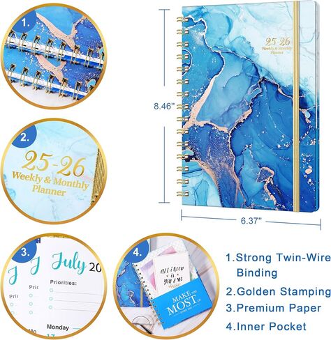 Planner 2025-2026 - Academic Planner 2025-2026 Weekly and Monthly, July 2025 - June 2026, 6.4"x 8.5", with Elastic Closure, Inner Pocket, Coated Tabs in Saudi Arabia
