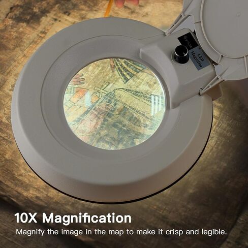 10X Magnifying Glass with Light and Stand,LED Dimmable Lighted Desk Lamp with Clamp,Magnifier Hands Free-Adjustable Stainless Steel Bracket,for Crafts Hobbies Reading Painting Sewing Close Work in Kuwait