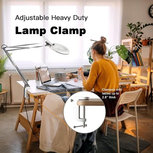 10X Magnifying Glass with Light and Stand,LED Dimmable Lighted Desk Lamp with Clamp,Magnifier Hands Free-Adjustable Stainless Steel Bracket,for Crafts Hobbies Reading Painting Sewing Close Work in Kuwait
