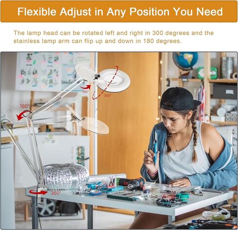 10X Magnifying Glass with Light and Stand,LED Dimmable Lighted Desk Lamp with Clamp,Magnifier Hands Free-Adjustable Stainless Steel Bracket,for Crafts Hobbies Reading Painting Sewing Close Work in Kuwait