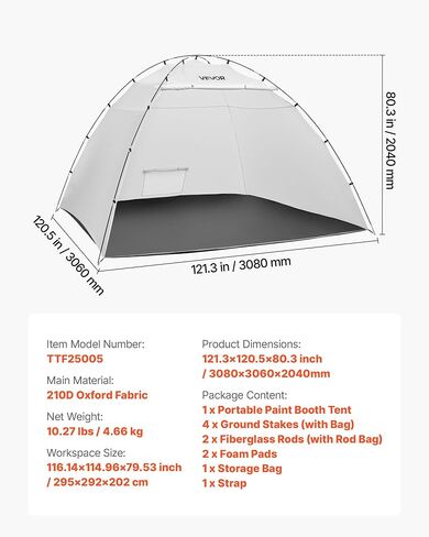 VEVOR Portable Paint Booth, Larger Spray Paint Tent with Built-in Floor & Mesh Screen & Windproof Hooks, Painting Tent Station for Furniture DIY Hobby Tool, 7.5x5.2x5.2ft Spray Paint Shelter in Kuwait