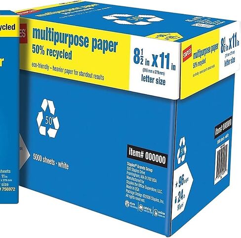 Staples 620014 100 ٪ معاد تدويرها 8.5 بوصة × 11 بوصة ورقة النسخ 20 رطل 92B 500/RM 10 RM/CT in Saudi Arabia