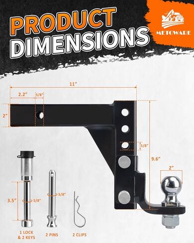 METOWARE Adjustable Trailer Hitch Ball Mount, 2" Towing Ball 7500 LBS, Fits 2-Inch Receiver, 6-Position Heavy Duty Tow Hitch with Pins and Trailer Hitch Lock in Saudi Arabia