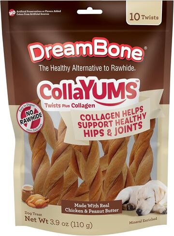 DreamBone CollaYUMS Knots Plus Collagen Chews for Dogs, 8 Count, Treat Your Dog to Rawhide-Free Chews Made with Chicken, Vegetables and Peanut Butter in Saudi Arabia