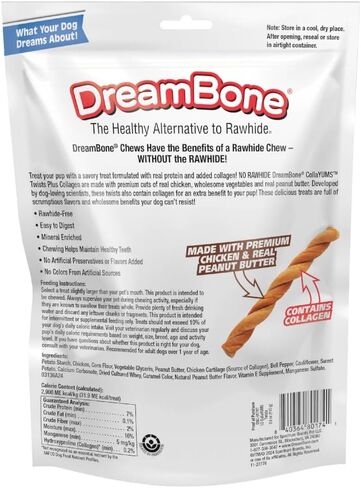 DreamBone CollaYUMS Knots Plus Collagen Chews for Dogs, 8 Count, Treat Your Dog to Rawhide-Free Chews Made with Chicken, Vegetables and Peanut Butter in Saudi Arabia